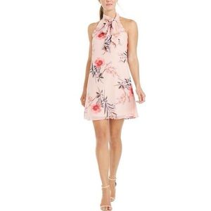 Vince Camuto Pink Chiffon‎ Floral Bow-Neck Shift Dress Size 12